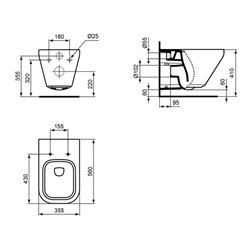 Ideal Standard Wand-Tiefspül-WC AquaBlade TONIC II 355 x 560 x 350 mm weiß