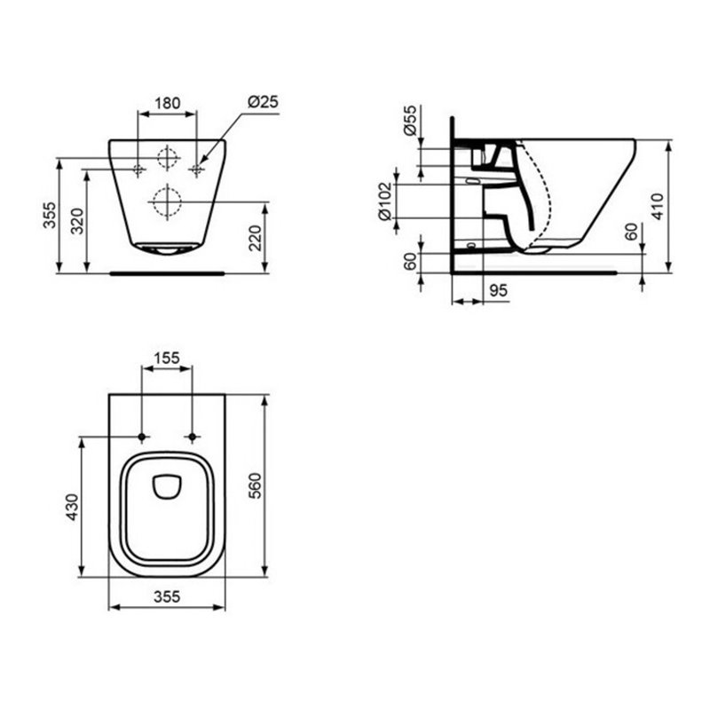 Ideal Standard Wand-Tiefspül-WC AquaBlade TONIC II 355 x 560 x 350 mm weiß