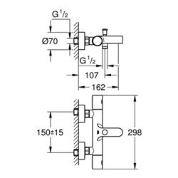 Grohe Thermostat-Wannenbatterie C GROHTHERM 1000 DN 15, Wandmontage chrom