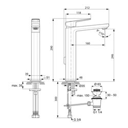 Ideal Standard Einhebel-Waschtischarmatur TONIC II mit verlängertem Sockel mit Ablaufgarnitur chrom