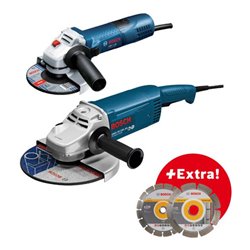 Bosch Winkelschleifer-Set GWS 22-180 JH + GWS 7-125 + 2 Diamantscheiben