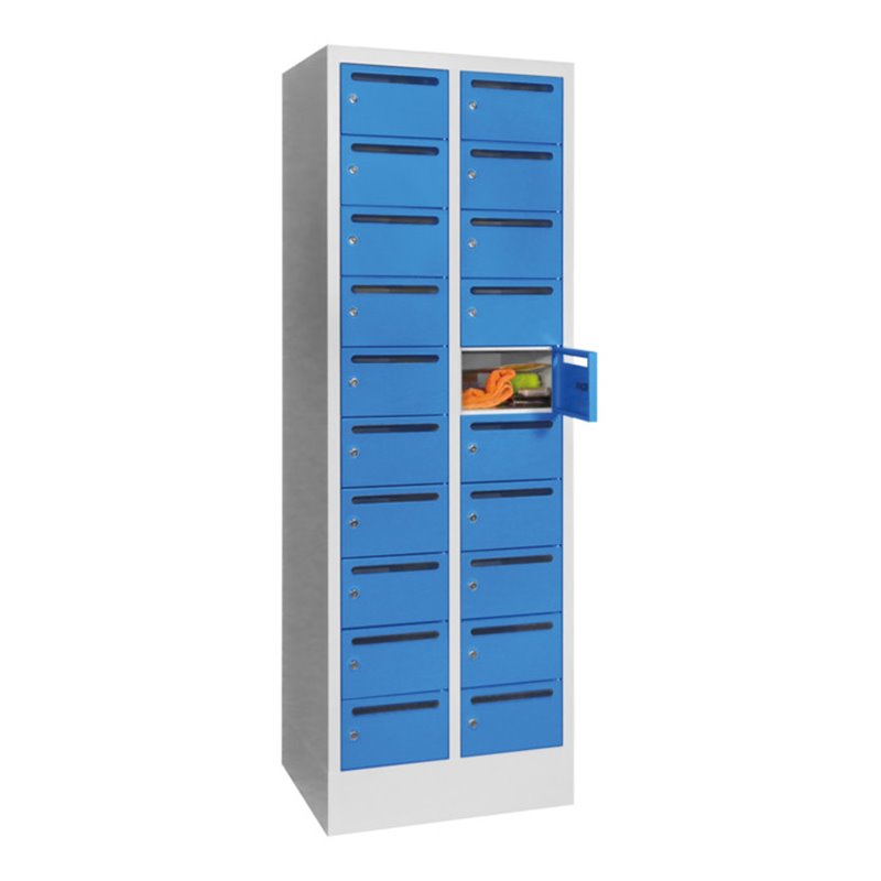 Pavoy Schließfachschrank, 2 x 10 Fächer, Korpus Lichtgrau/ Front Lichtblau