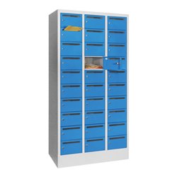 Pavoy Schließfachschrank, 3 x 10 Fächer, Korpus Lichtgrau/ Front Lichtblau