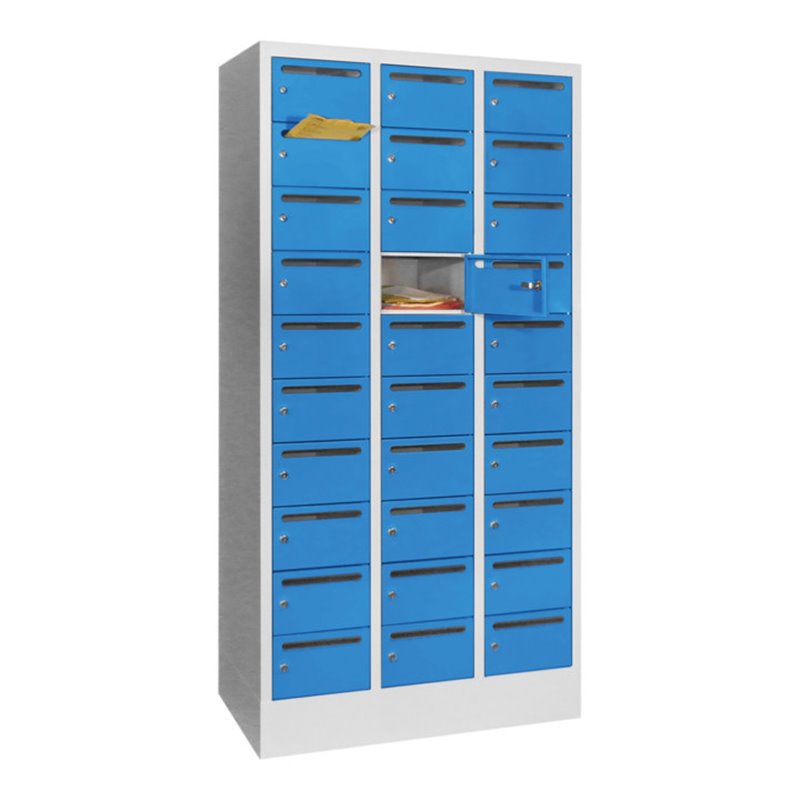 Pavoy Schließfachschrank, 3 x 10 Fächer, Korpus Lichtgrau/ Front Lichtblau