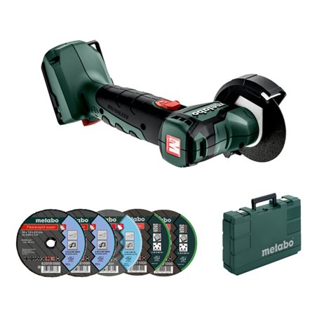 Metabo Akku-Winkelschleifer 12 Volt PowerMaxx CC 12 BL mit Trennscheiben und Kunststoffkoffer