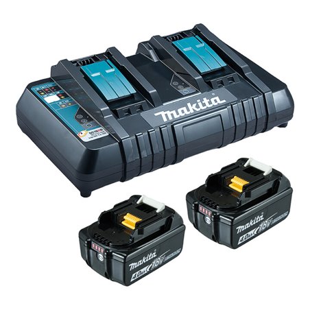 Makita Power Source Kit Li 18V 2x 4Ah Akkus + Doppelladegerät