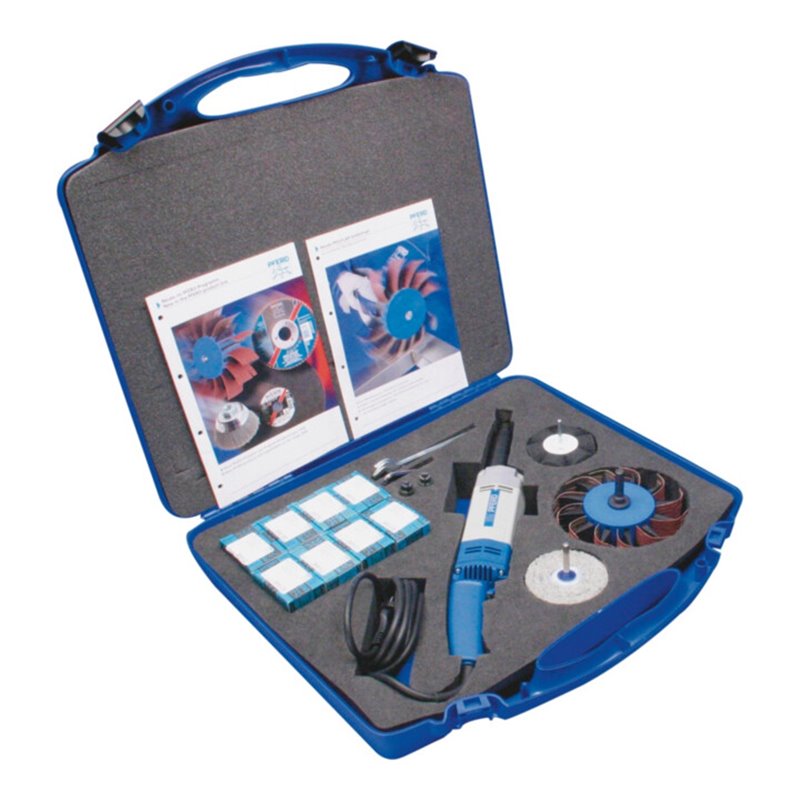 PFERD 104-tlg. Geradschleifer UGER 15/30 SI 230 V im Set mit POLIFLAP Ø 170x60mm und Zubehör