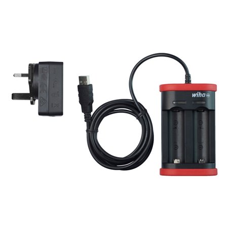 Wiha Ladegerät für Akku Typ 18500 Li-Ion mit USB und britischem Steckverbinder