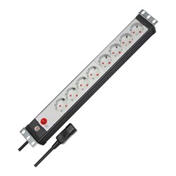 Premium-Line 19' Steckdosenleiste für Schaltschränke 8-fach schwarz/lichtgrau 3m H05VV-F 3G1,0 19'-Format mit Kaltgerätestecker