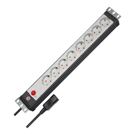 Premium-Line 19' Steckdosenleiste für Schaltschränke 8-fach schwarz/lichtgrau 3m H05VV-F 3G1,0 19'-Format mit Kaltgerätestecker