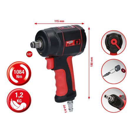 KS Tools THE miniDEVIL Hochleistungs-Druckluft-Schlagschrauber 1/2 Zoll, 1084Nm