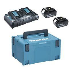 Makita Doppel-Schnellladegerät DC18RD, 2 x 18 V / 6,0 Ah Akku BL1860B und MAKPAC Gr.3