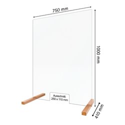 Schulte Hygiene- und Hustenschutz, 5 mm Sicherheitsglas (ESG), transparent, 750 x 475 mm, mit praktischer Durchreiche