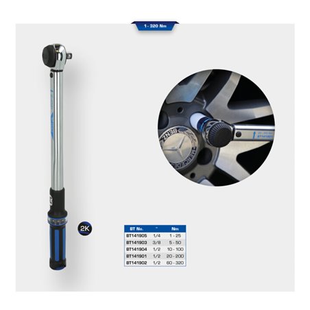 Brilliant Tools 1/2 Zoll Drehmomentschlüssel mit Drehknopf-Umsteck-Ratschenkopf, 20-200 Nm