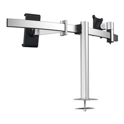Durable Monitor Halterung für 1 Monitor und 1 Tablet, Tischdurchführung, silber metallic