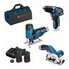Bosch 3er-Werkzeug-Set 12V: Akku-Bohrschrauber GSR 12V-35 + Akku-Kreissäge GKS 12V-26 + Akku-Stichsäge GST 12V-70 + 2 x GBA 3.0A