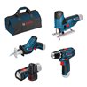 Bosch 4er-Werkzeug-Set 12V: Akku-Bohrschrauber GSR 12V-15 + Akku-Säbelsäge GSA 12V-14 + Akku-Stichsäge GST 12V-70 + Akku-Lampe G