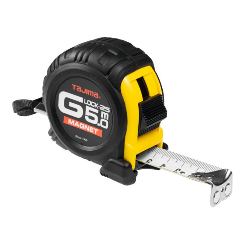 Tajima Rollbandmaß mit extrastarkem Gehäuseschutz, Endhaken magnetisch, Bandlänge: 5/25 m