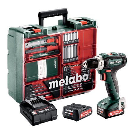 Metabo Akku-Bohrschrauber PowerMaxx BS 12 Mobile Werkstatt Mobile Werkstatt Kunststoffkoffer 12V 2x2Ah Li-Power + SC 30