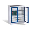 C+P Werkzeugschrank, Sichtfenster-Drehtüren, 2 Böden, 3 Schübe, H1000xB930xT500mm Front Enzianblau Korpus Lichtgrau