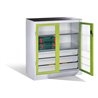 C+P Werkzeugschrank, Sichtfenster-Drehtüren, 2 Böden, 3 Schübe, H1000xB930xT500mm Front Viridingrün Korpus Lichtgrau