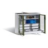 C+P Werkzeugschrank, Sichtfenster-Drehtüren, 2 Böden, 3 Schübe, H1000xB1200xT500mm Front Resedagrün Korpus Lichtgrau