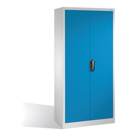 C+P Werkzeugschrank mit Drehtüren, innen 3 Böden und Wertfach, H1950xB930xT400mm Front Lichtblau Korpus Lichtgrau
