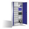 C+P Werkzeugschrank mit Drehtüren, 4 Böden, 8 Schübe, Wertfach, H1950xB930xT500mm Front Enzianblau Korpus Lichtgrau