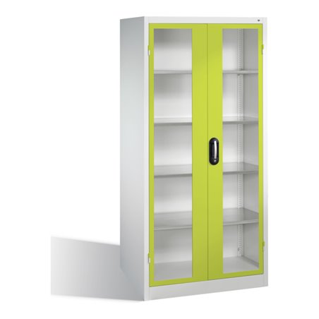 C+P Werkzeugschrank mit Sichtfenster-Drehtüren, innen 4 Böden, H1950xB930xT600mm Front Viridingrün Korpus Lichtgrau