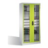 C+P Werkzeugschrank, Sichtfenster-Drehtüren, 3 Böden, 3 Schübe, H1950xB930xT500mm Front Viridingrün Korpus Lichtgrau