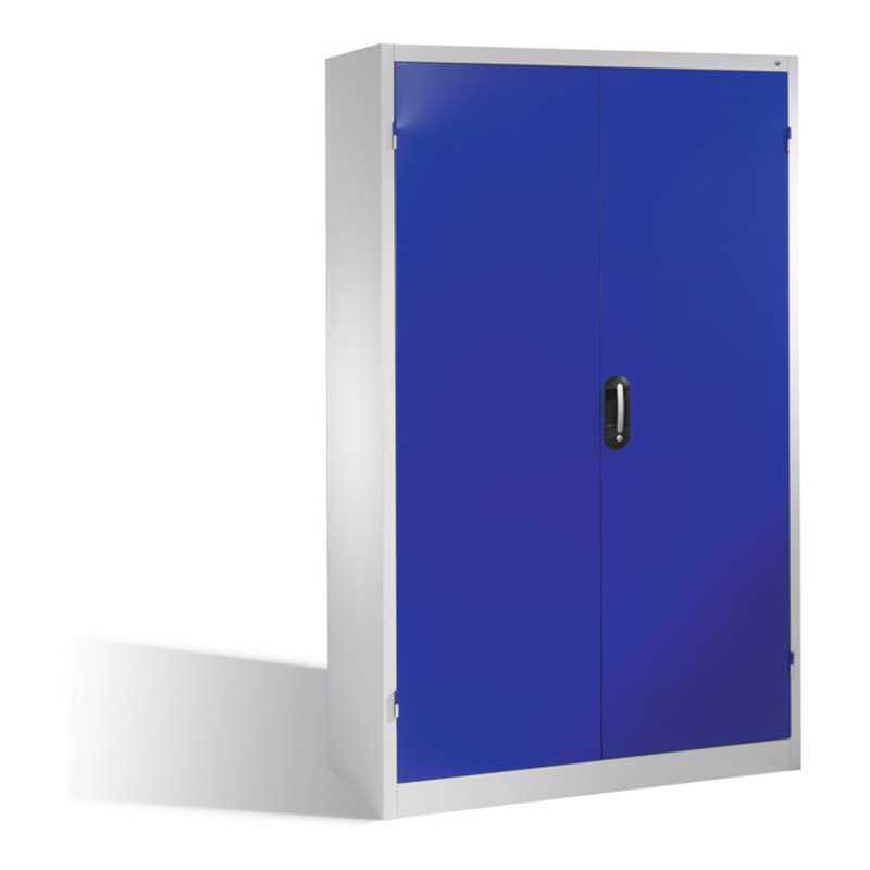 C+P Werkzeugschrank mit Drehtüren, 4 Böden und 3 Schübe, H1950xB1200xT400mm Front Enzianblau Korpus Lichtgrau