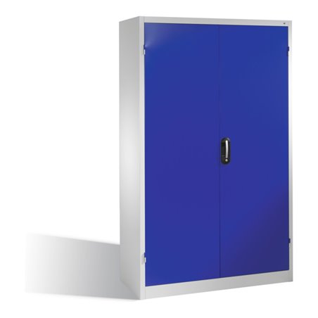 C+P Werkzeugschrank mit Drehtüren, 4 Böden und 3 Schübe, H1950xB1200xT400mm Front Enzianblau Korpus Lichtgrau