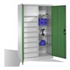 C+P Werkzeugschrank mit Drehtüren, 4 Böden, 8 Schübe, Wertfach, H1950xB1200xT500mm Front Resedagrün Korpus Lichtgrau