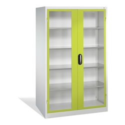 C+P Werkzeugschrank mit Sichtfenster-Drehtüren, innen 4 Böden, H1950xB1200xT600mm Front Viridingrün Korpus Lichtgrau