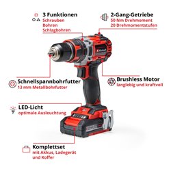 Einhell Professional Akku-Schlagbohrschrauber TE-CD 18/50 Li-i BL (2x2,0Ah)