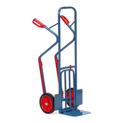 fetra Paketkarre 300 kg Tragkraft, Höhe 1300 mm, Kunststoff-Gleitkufen, Stahlblech- und Klappschaufel