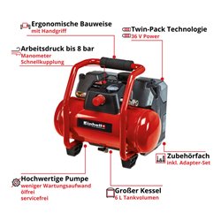 Einhell Akku-Kompressor TE-AC 36/6/8 Li OF Set-Solo