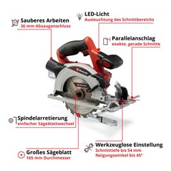 Einhell Akku-Handkreissäge TE-CS 18/165-1 Li - Solo
