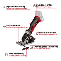 Einhell Akku-Mini-Handkreissäge TE-CS 18/89 Li - Solo