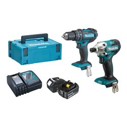 Makita Schraubendreher-Set DLX2337J mit Akku-Schlagbohrschrauber 18 V, Akku-Schlagschrauber 18 V, 2 Akkus und Ladegerät