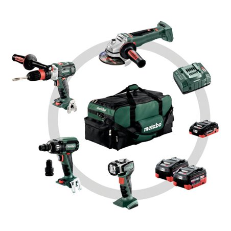 Metabo Akkuset Combo Set Metall 4.1 LiHD GB 18 LTX BL Q I + WB 18 LTX BL 125 Quick + SSW 18 LTX 400 BL + ULA Werkzeugtasche