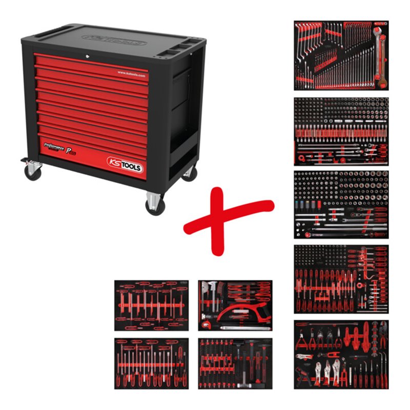 KS Tools Performanceplus Werkstattwagen-Satz P20 mit 706 Werkzeugen für 7 Schubladen