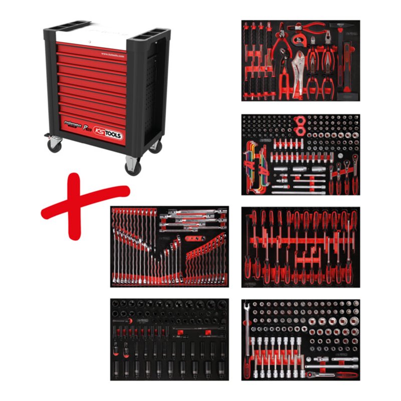 KS Tools Performanceplus Werkstattwagen-Satz P10 mit 423 Werkzeugen für 6 Schubladen