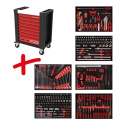KS Tools Performanceplus Werkstattwagen-Satz P10 mit 338 Werkzeugen für 6 Schubladen