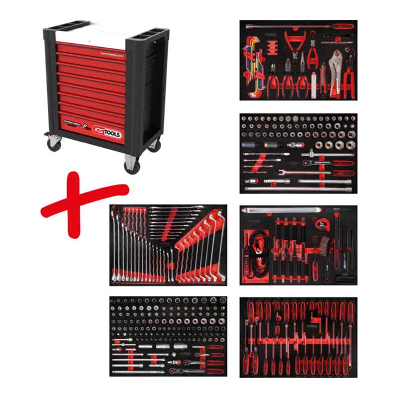 KS Tools Performanceplus Werkstattwagen-Satz P10 mit 338 Werkzeugen für 6 Schubladen