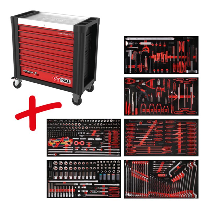 KS Tools Performanceplus Werkstattwagen-Satz P25 mit 416 Werkzeugen für 6 Schubladen