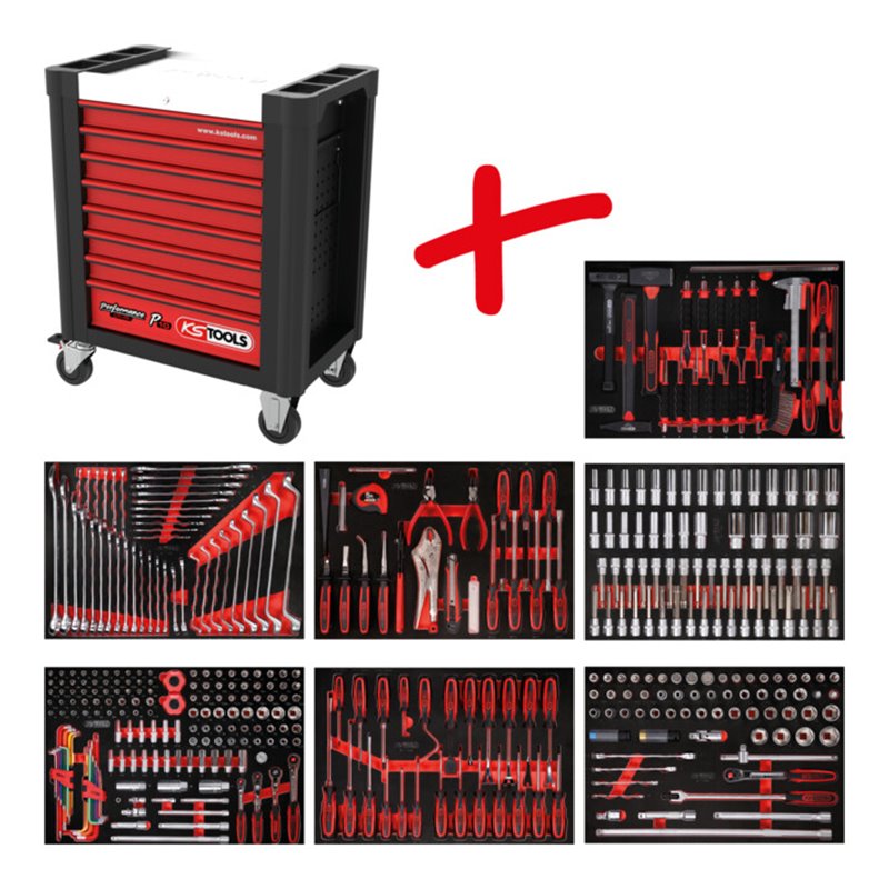 KS Tools Performanceplus Werkstattwagen-Satz P10 mit 403 Werkzeugen für 7 Schubladen