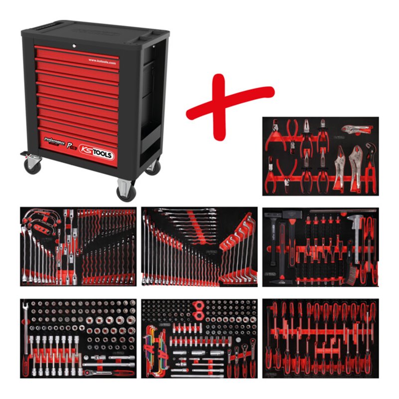 KS Tools Performanceplus Werkstattwagen-Satz P15 mit 399 Werkzeugen für 7 Schubladen