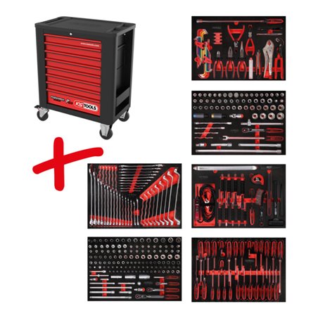 KS Tools Performanceplus Werkstattwagen-Satz P15 mit 338 Werkzeugen für 6 Schubladen