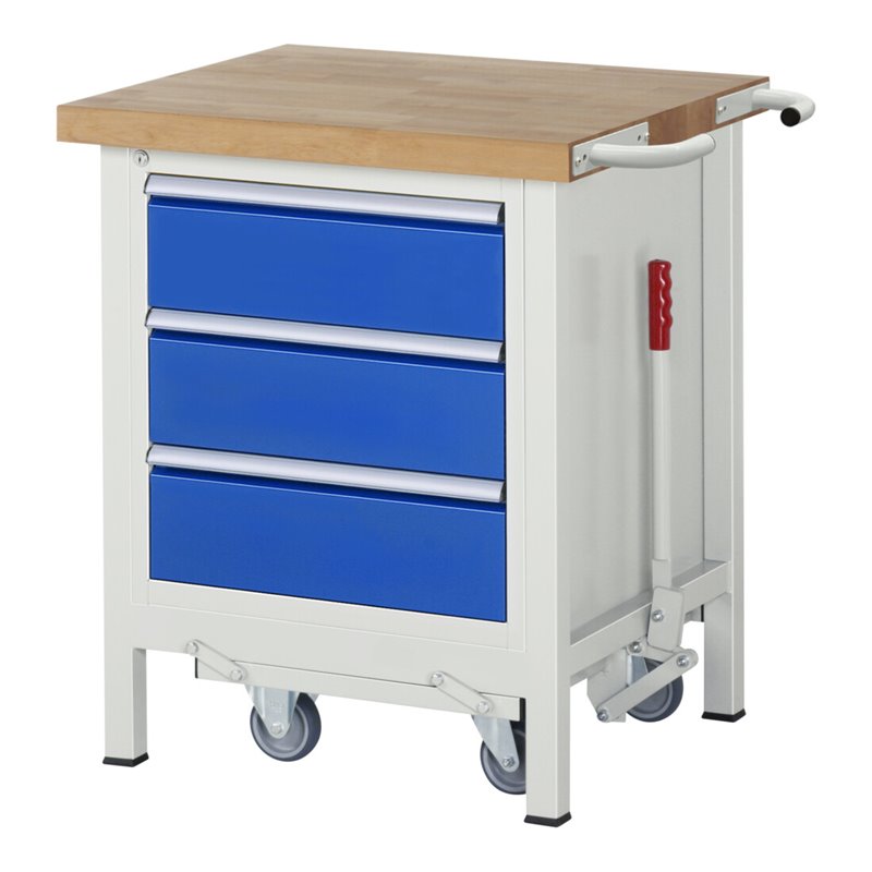 Rau Werkbank mit absenkbarem Fahrgestell 8157 880 mm Buche-Massiv-Platte 700 mm